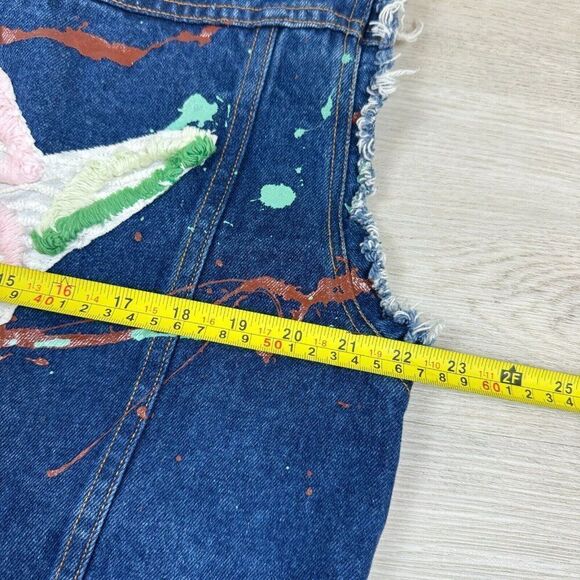 Free People X Tricia Fix Denim Vest Womens Small Blue Paint Splatter - Picture 4 of 5